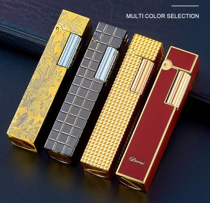 Эксклюзивная Бензиновая Зажигалка Derui фактурная золотистая