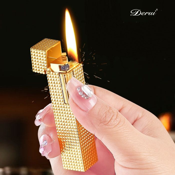 Эксклюзивная Бензиновая Зажигалка Derui фактурная золотистая