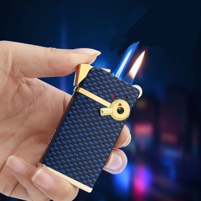 Газовая Зажигалка JOBON - Двойное Зажигание (Кремний + Пьезо) цвет красный карбон