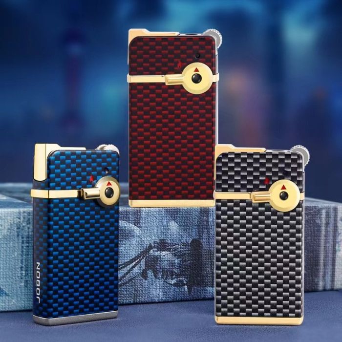 Газовая Зажигалка JOBON - Двойное Зажигание (Кремний + Пьезо) цвет красный карбон