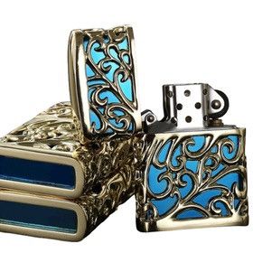 Бензиновая зажигалка Zorro «Ajour» Silver & Blue (Серебро с синей вставкой)