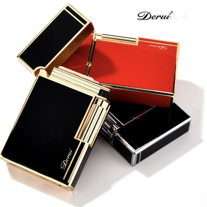 Элитная газовая зажигалка Derui R-09 Classic Black & Gold с фирменным кликом