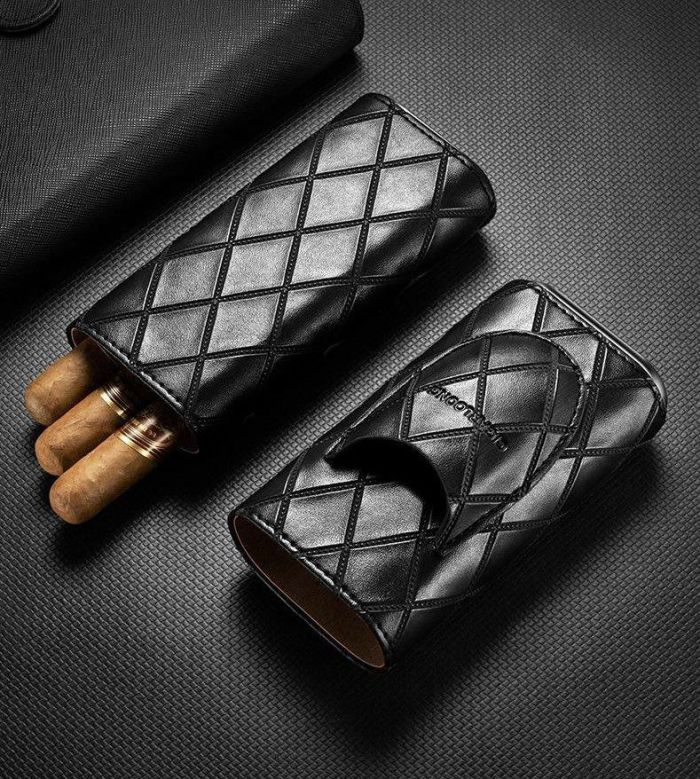 Элегантный кожаный футляр (хамидор) для 3-х сигар Cigarloong с гильотиной - Черный