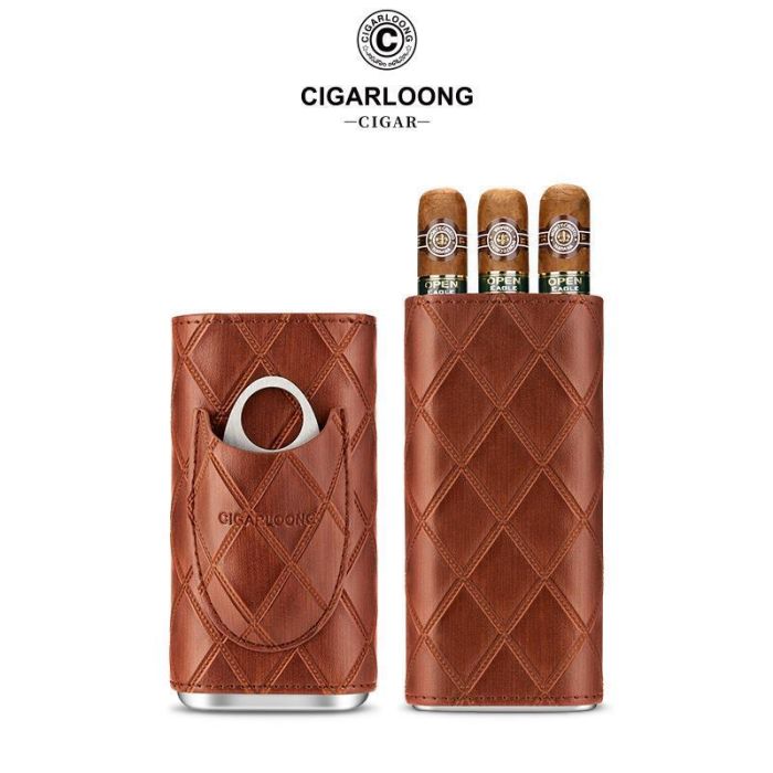 Кожаный футляр (хамидор) для 3-х сигар Cigarloong с гильотиной - Коричневый