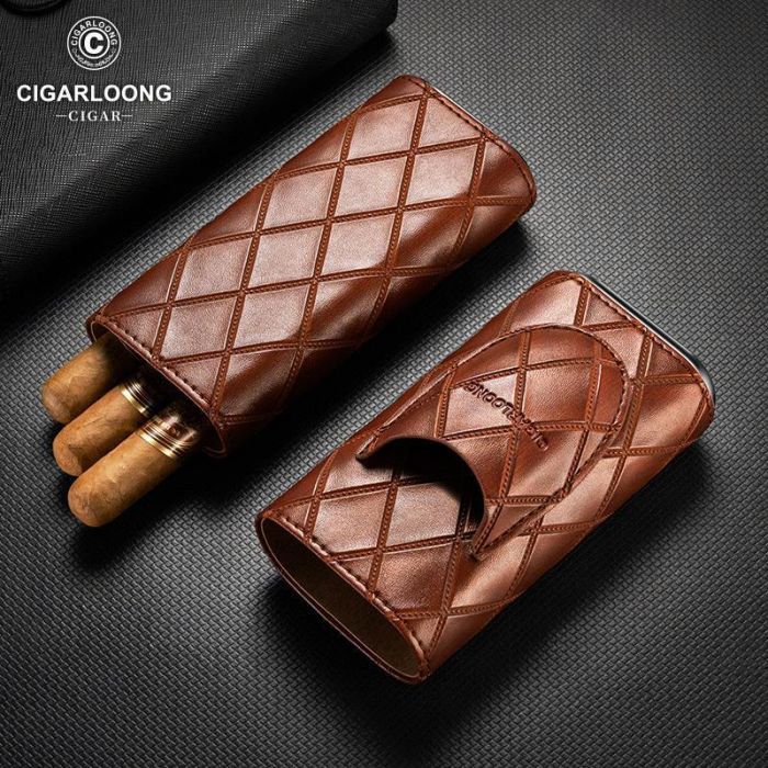 Кожаный футляр (хамидор) для 3-х сигар Cigarloong с гильотиной - Коричневый