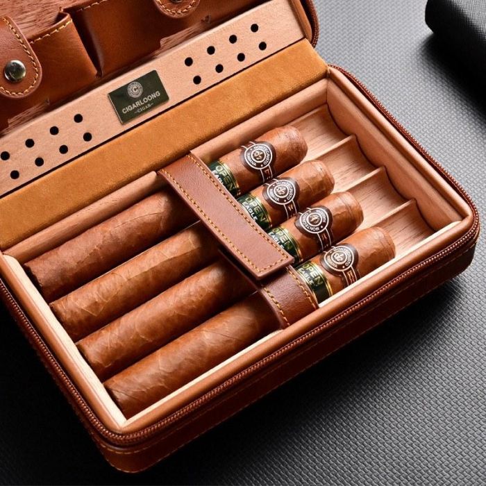 Кожаный дорожный хьюмидор (футляр) для 4 сигар Cigarloong - Коричневый