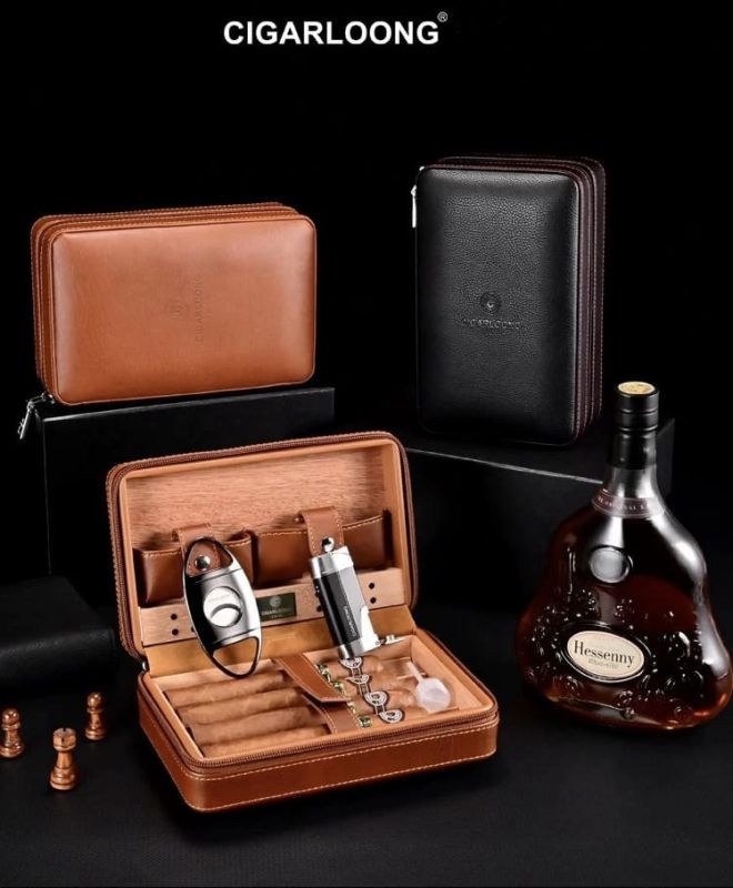 Кожаный дорожный хьюмидор (футляр) для 4 сигар Cigarloong - Коричневый