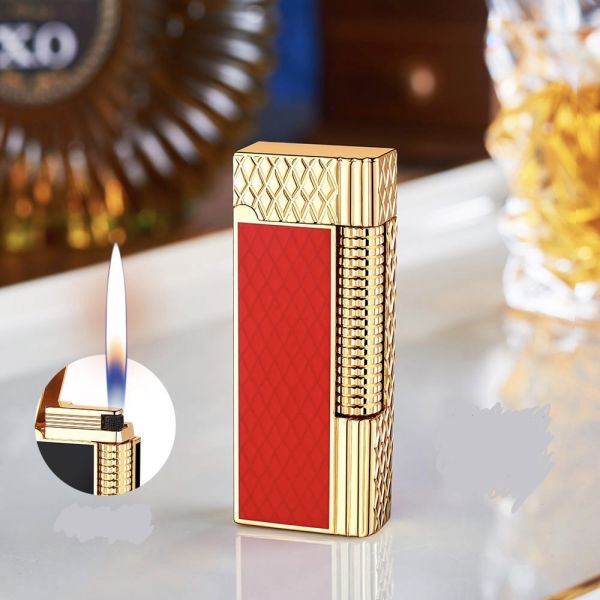 Элитная газовая зажигалка Derui в стиле Dupont (Красная с золотом)