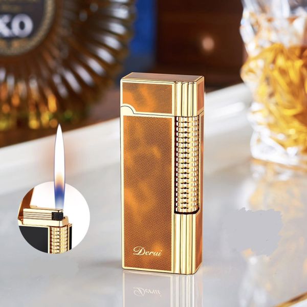 Элитная газовая зажигалка Derui в стиле Dupont (Оранжевая с золотом)