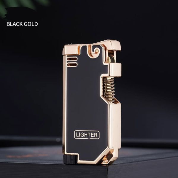 Газовая зажигалка с классическим пламенем в стиле ретро Black Gold (черная с золотом)